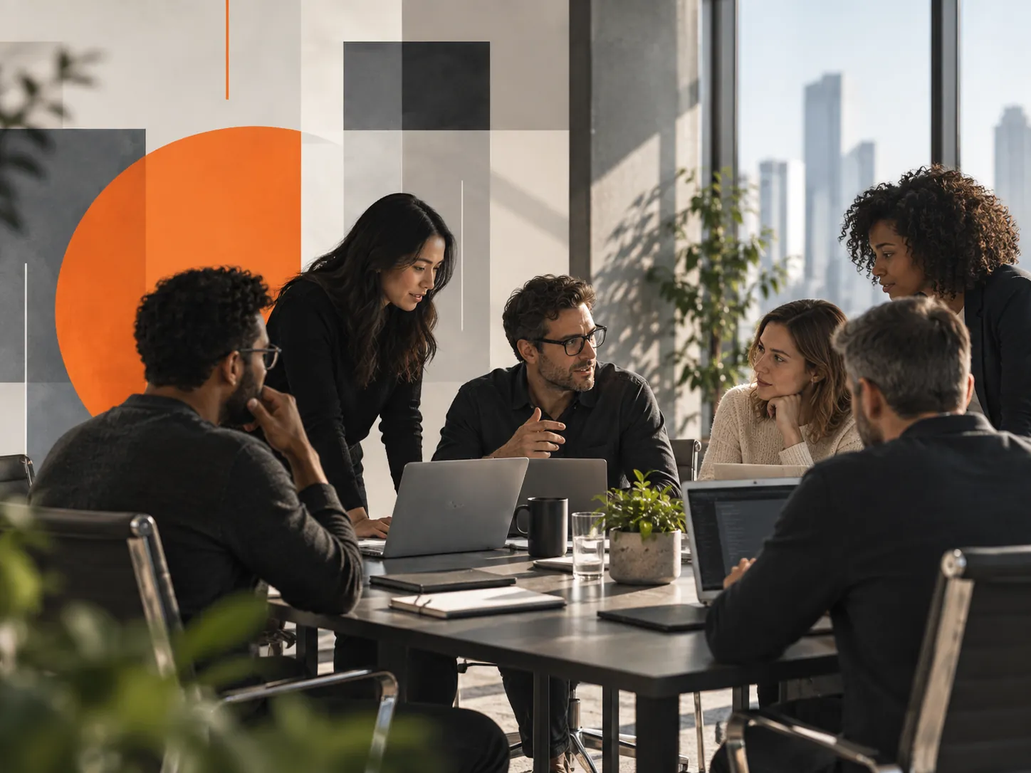 Privacy team working together around a table