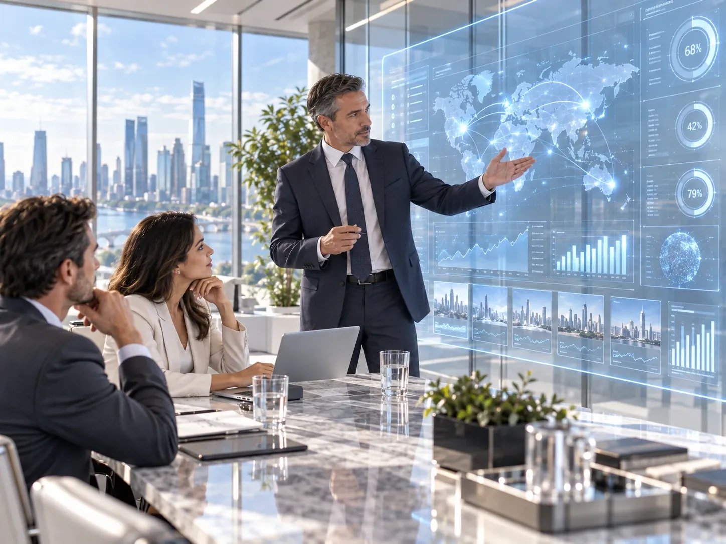 Consultant presenting AI governance reporting to leadership